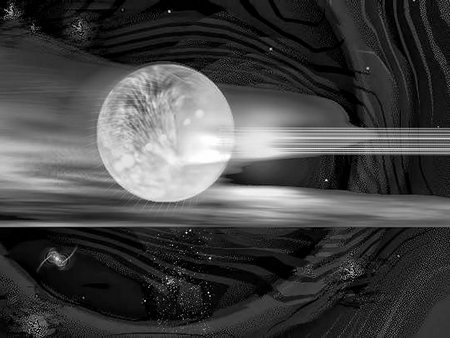 Into another dimension - cg, black and white, worm hole, planet