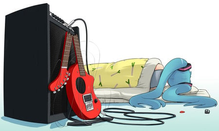 Miku Hatsune Sleeping - guitar, anime, miku hatsune, sleeping