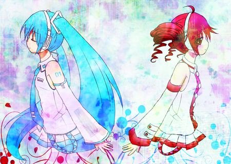 Hatsune Miku - twin tails, headsets, tails, anime, blue, hatsune miku, headphones, white, red, vocaloids