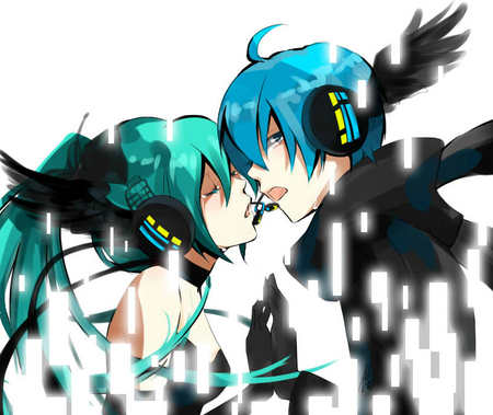 Miku and Kaito - kaito, wings, headsets, vocaloids, anime, hatsune miku