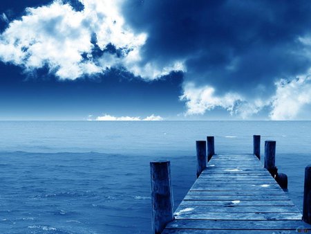 Wharf - water, wharf, clouds, blue