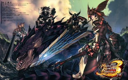 Anime - sky, anime, dragon, sword, armor