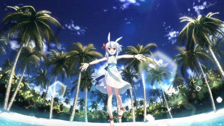 Freedom - sky, trees, girl, anime, pool