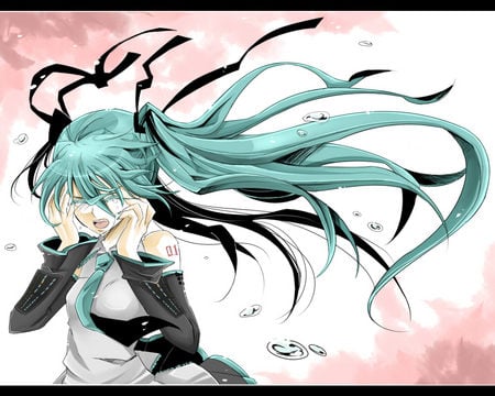 Hatsune Miku - vocaloids, hatsune miku, tears, pink, anime, crying