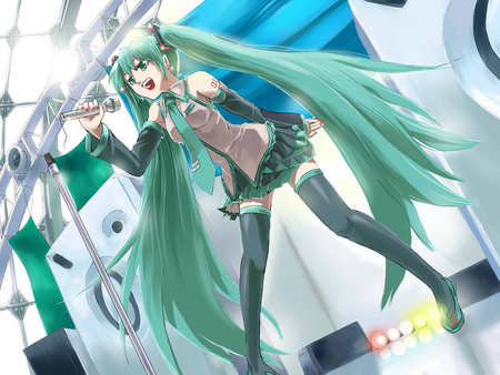 Hatsune Miku - microphone, stage, vocaloids, anime, hatsune miku