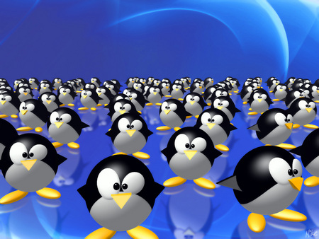 pinguin 3d world - blue, computers, style, theme, cute, system, linux, 3d, technology, penguin