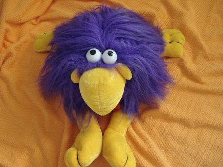 purple toupee - big eyes, tuft, toy