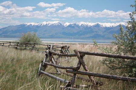 Antelope Island  - horizon, field, fence, mountain