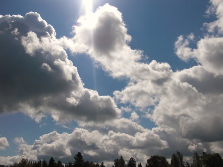 Clouds, sky and sun - white, sky, sun, beautiful, blue, day