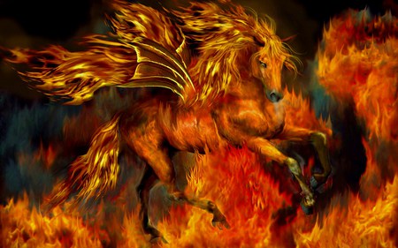 Flaming steed - abstract, fire, flames, fiery, stallion