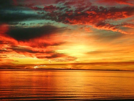 Australian fire - calm, lake, clouds, sunset, australia, gold