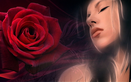 So Tender - woman, fantasy, flower, red