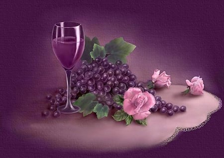 grapes-roses - art, abstract, hot, roses, 3d, grapes, wine