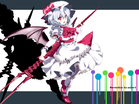 Remilia Crossover - touhou, girl, neon genesis evangelion, wing, weapon, remilia, crossover, scarlet