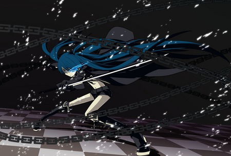 Black Rock Shooter - black rock shooter, vocaloid, twintails, bikini, girl, weapon, blue eyes