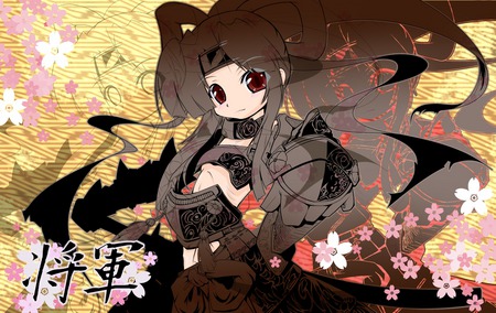 sekaiju no meikyuu - samurai, black hair, armor, shogun, sekaiju, katana, weapon, sword, flower