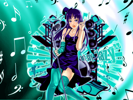 K-On! Mio Akiyama - speaker, say lazy, vector, title, music, notes, speakers, dont, arts, album, mic, microphone, green, sing, mote