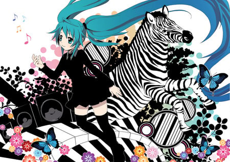 vocaloid - white, zebra, vocaloid, miku, black