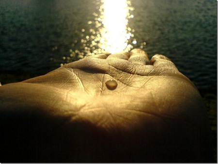 water drop in palm - drop, hand, water, sea, palm