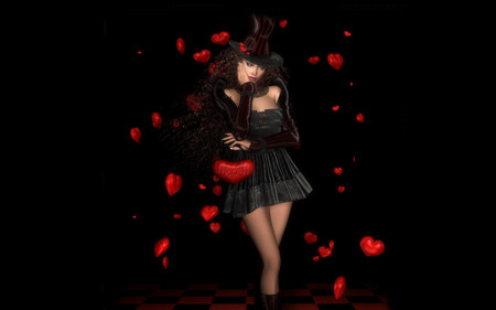 3d girl - woman, love, sexy, girl, heart, black, abstract, 3d, red