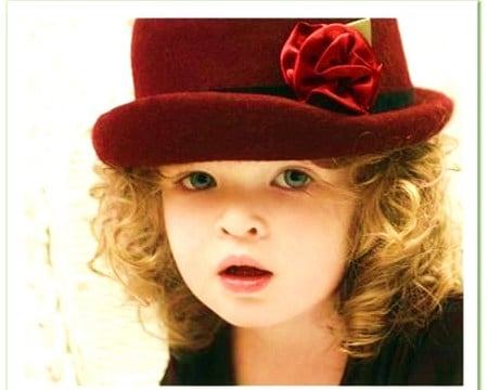 Little Rose - hat, beautiful, red, girl, rose, curls, young