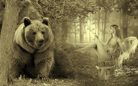 My Teddy Bear - bear, fantasy, woman, forrest