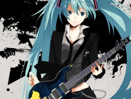 Hatsune Miku - anime, vocaloid, twintails, girl, hatsune miku, long hair, guitar, blue hair, cute, sexy, blue eyes