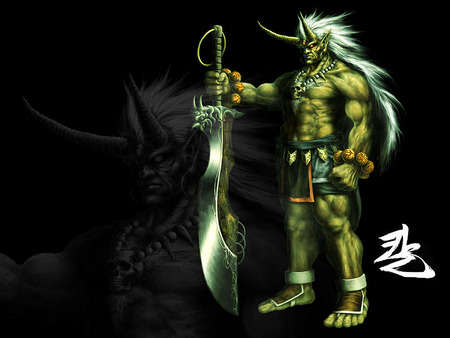 Green Monster - sword, pc, action adventure, monster, video game, dark, brave, warrior, weapon, green