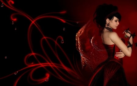 Red is the color of Pasion - woman, fantasy, rose, red