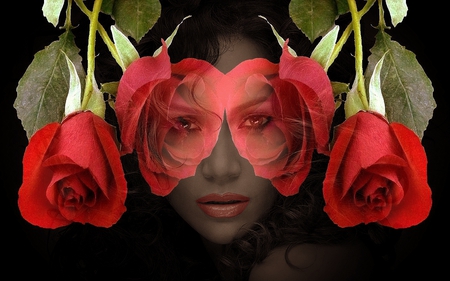 Mask of Flowers - flowers, fantasy, mask, woman