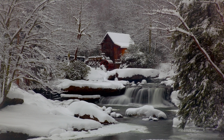 GRISTMILL WATERFALLS - ice, waterfalls, trees, snow, witer