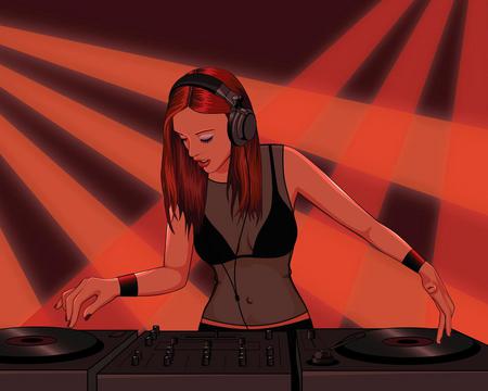 Deejay - abstract, deejay, earphones, girl, vector, turntables