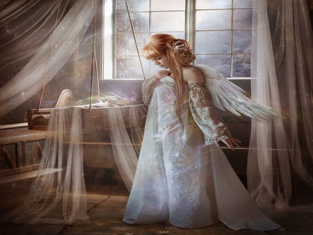 GIRL DRESSED IN ANGEL - girl, angel, baby, beautiful, wings, fantasy, dress