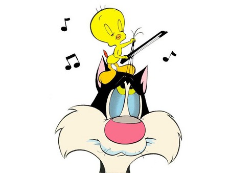 Beautiful Music - sylvester, cartoon, musical notes, tweety pie, music bow