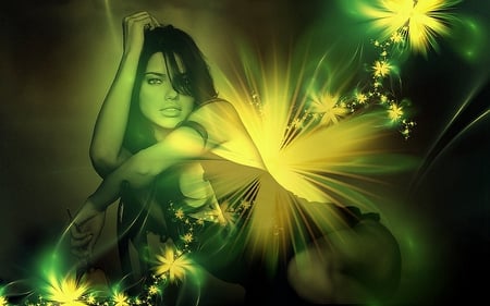 Firework - woman, green, hot, fantasy