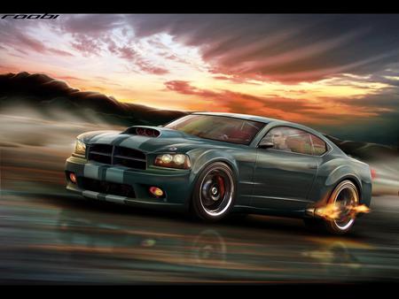 Dodge Charger - digtal art, dodge charger, fire, car