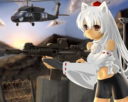 Anime - anime, gun, niko mimi, helicopter