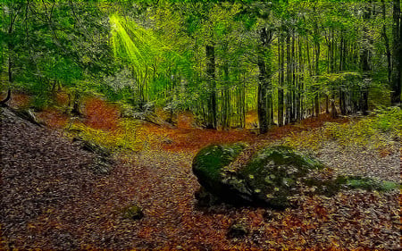 Leading Light - lake, forest, path, reflection, beauty, light, nature, green