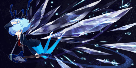 Small Ice Fairy - ice, touhou, guitar, girl, wing, cirno