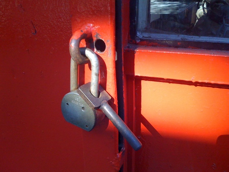 Padlock - red, gate, door, orange, safe, colors