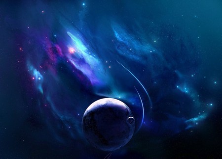 Worlds beyond - moon, planets, stars, blue, space, earth