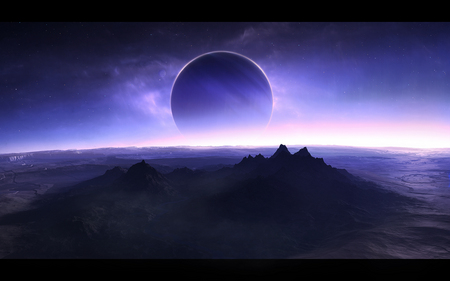 TWILIGHT - moon, mountains, blue, planet