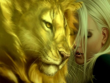 Golden Lioness - women, pretty, abstract, photomix, yellow, lioness, people, photography, girl, blonde, gold, black, woman, face, lion