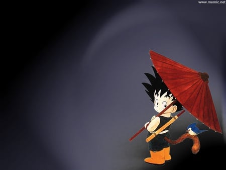 Goku Piccolo - boy, bird, umbrella, boots, tail