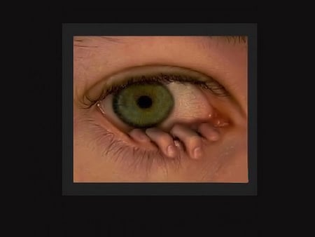 Im watching inside - hand, frame, scarey, green, eye, face, 3d