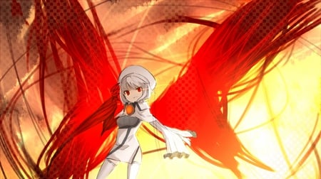 shirogane usagi art - red eyes, girl, white hair, wing