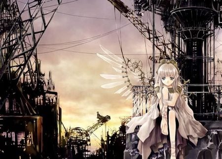 MyWorld - house, anime, anime girl, wing, hot, girl, city, fantasy, wings, cute, sexy, building