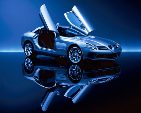 Mercedes Benz  SLR - Mc Laren with openDoors - reflection, blue, mc laren, slr class, mercedes