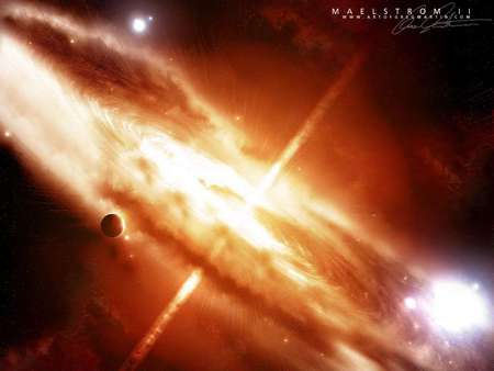 Explosion in space - whirlpool, explosion, fiery, malestrom, space, planet