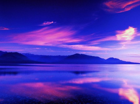 Beautiful reflection on Hood Canal - hood canal, water, blue, canal, washington, pink, sky